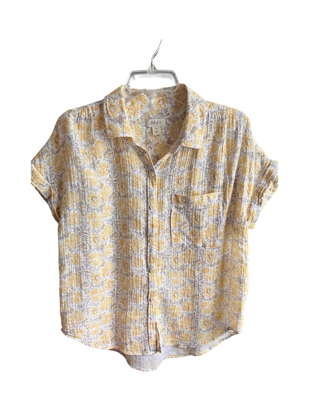 Style & Co. Yellow Floral Button-Front Top